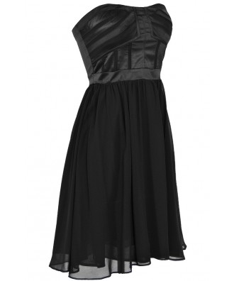 Different Angles Strapless Chiffon Designer Dress in Black Lily Boutique