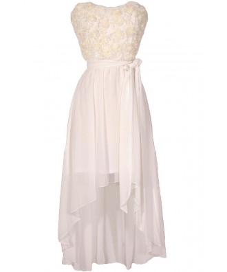 Rosette Romance Designer High Low Dress in Ivory Lily Boutique