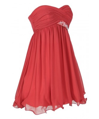 Trail of Stars Embellished Pleated Chiffon Party Dress in Red Lily Boutique