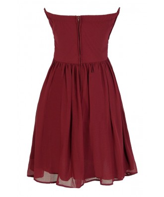 Dress To Impress Strapless Chiffon Dress in Wine Red - DRESSES Lily ...