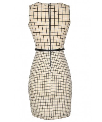 Gridlock Belted Sheath Dress Lily Boutique