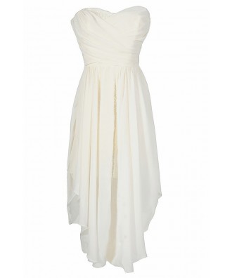 Dana Strapless Chiffon and Lace Midi Dress in Ivory Lily Boutique