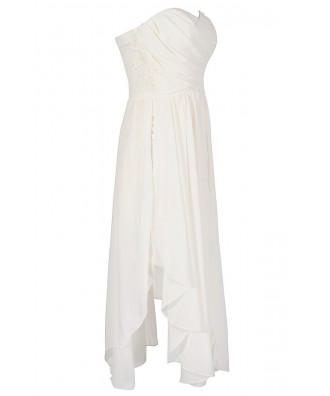 Dana Strapless Chiffon and Lace Midi Dress in Ivory Lily Boutique