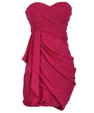 Draped Chiffon Dress in Magenta - DRESSES Lily Boutique
