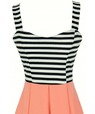 Stripes and Solids Colorblock Dress in Peach Lily Boutique