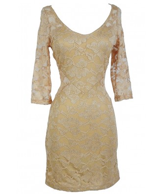 bodycon shimmer fitted overlay lace gold dress closer