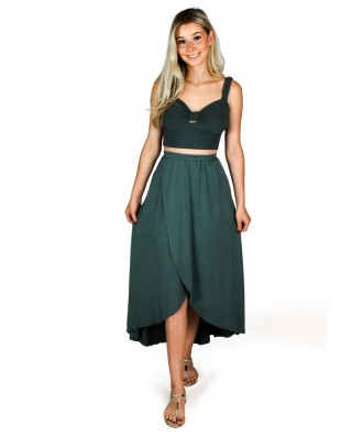 Cute Dark Teal Green Petal Hem Wrap Midi Skirt
