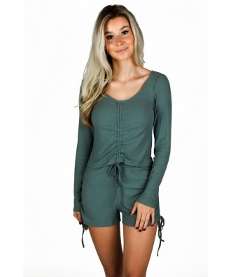 Cute Green Loungewear Top and Shorts Set