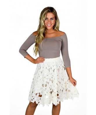 Cute Ivory A-Line Crochet Lace Skirt