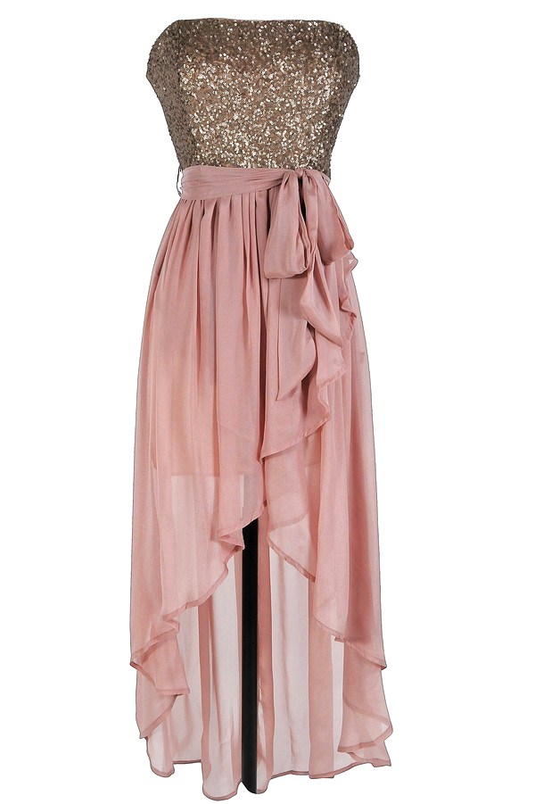 high low rose gold dress