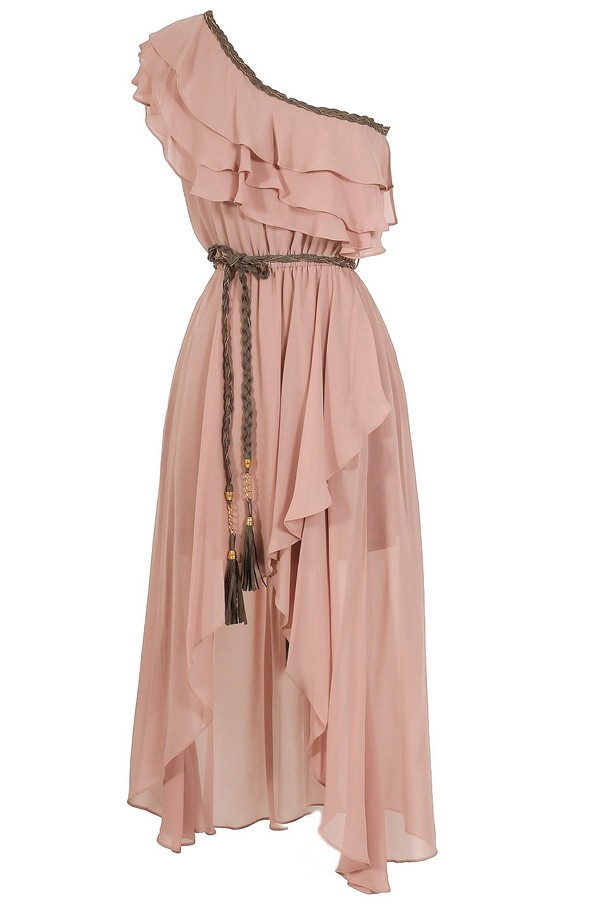 Enchanted Forest One Shoulder Chiffon Dress in Blush Lily Boutique