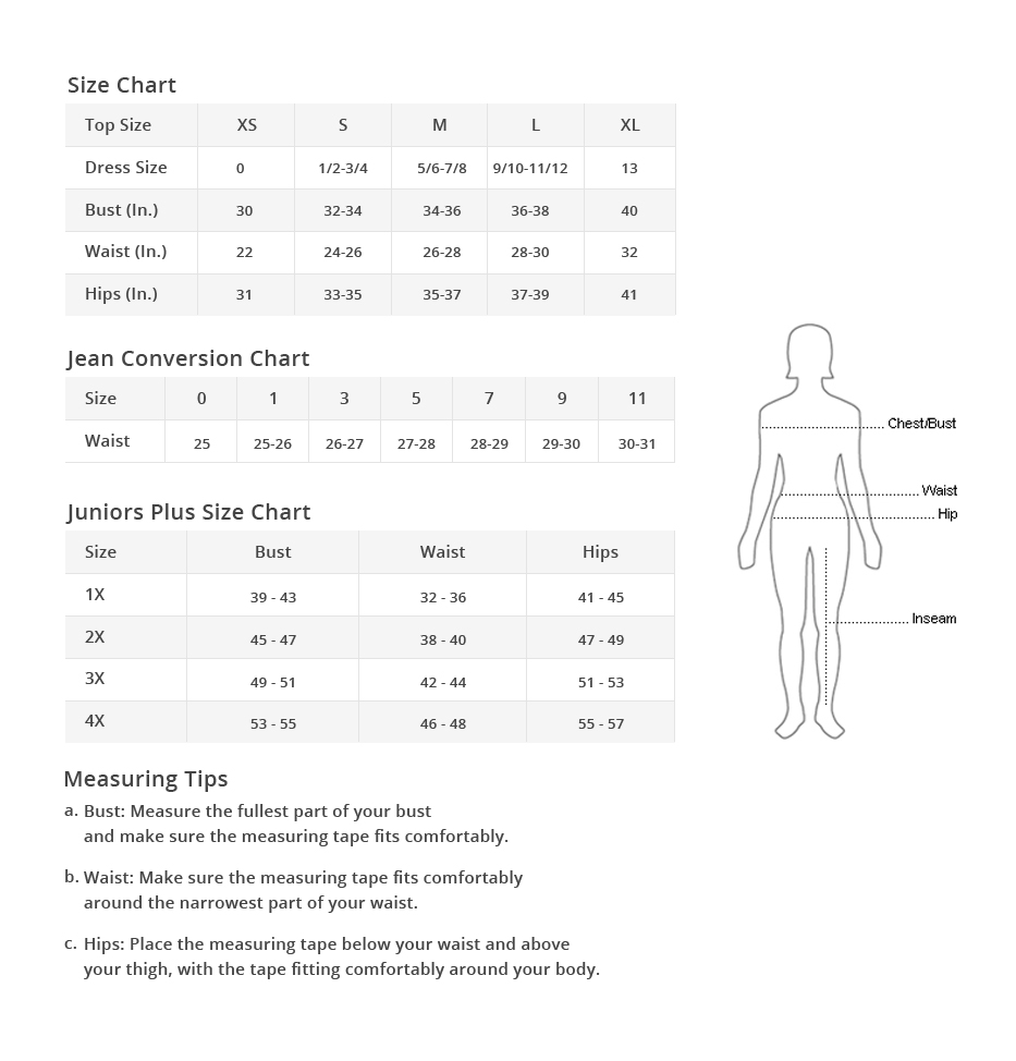 Pink Lily Boutique Size Chart