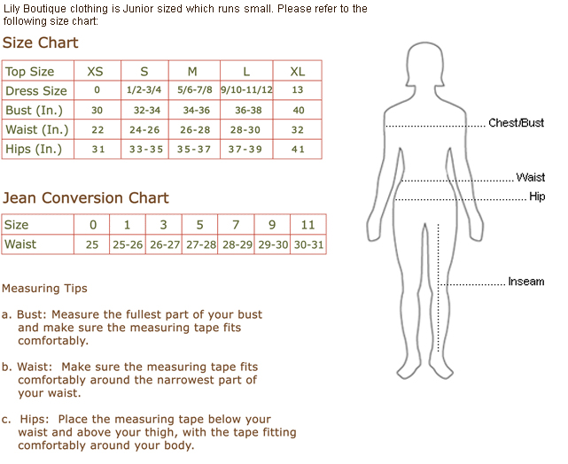 N Me Size Chart